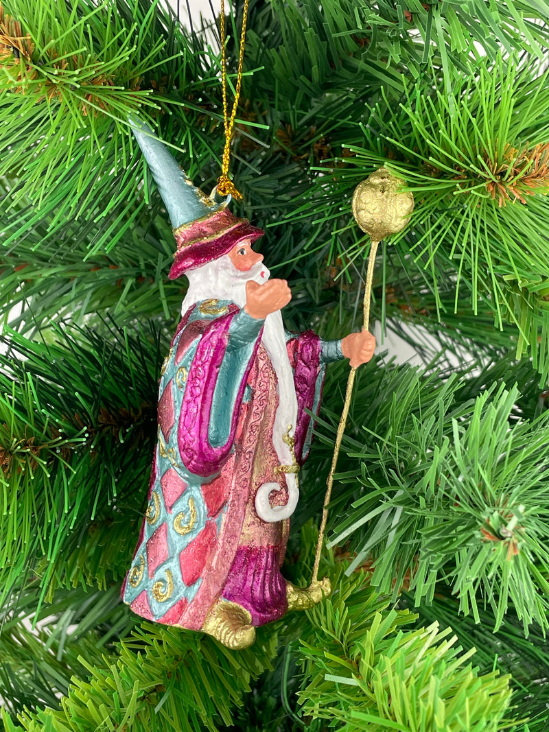 Zauberer Hexer Weihnachten Baumschmuck Figur Deko Hänger Christbaumschmuck 12 cm türkis-pink