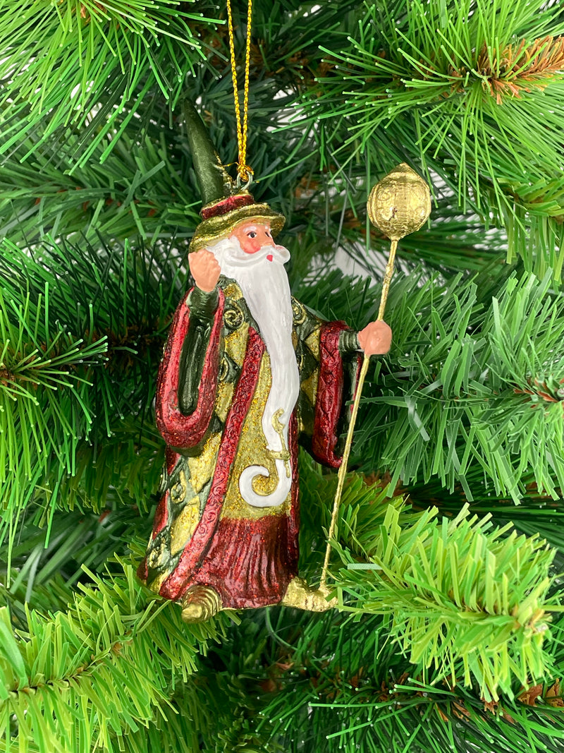 Zauberer Hexer Weihnachten Baumschmuck Figur Deko Hänger Christbaumschmuck 12 cm grün-rot
