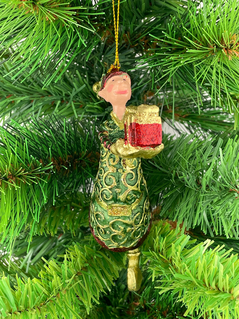Christbaumschmuck Figur Gabenträger Hänger Baumschmuck grün-gold-rot 13 cm