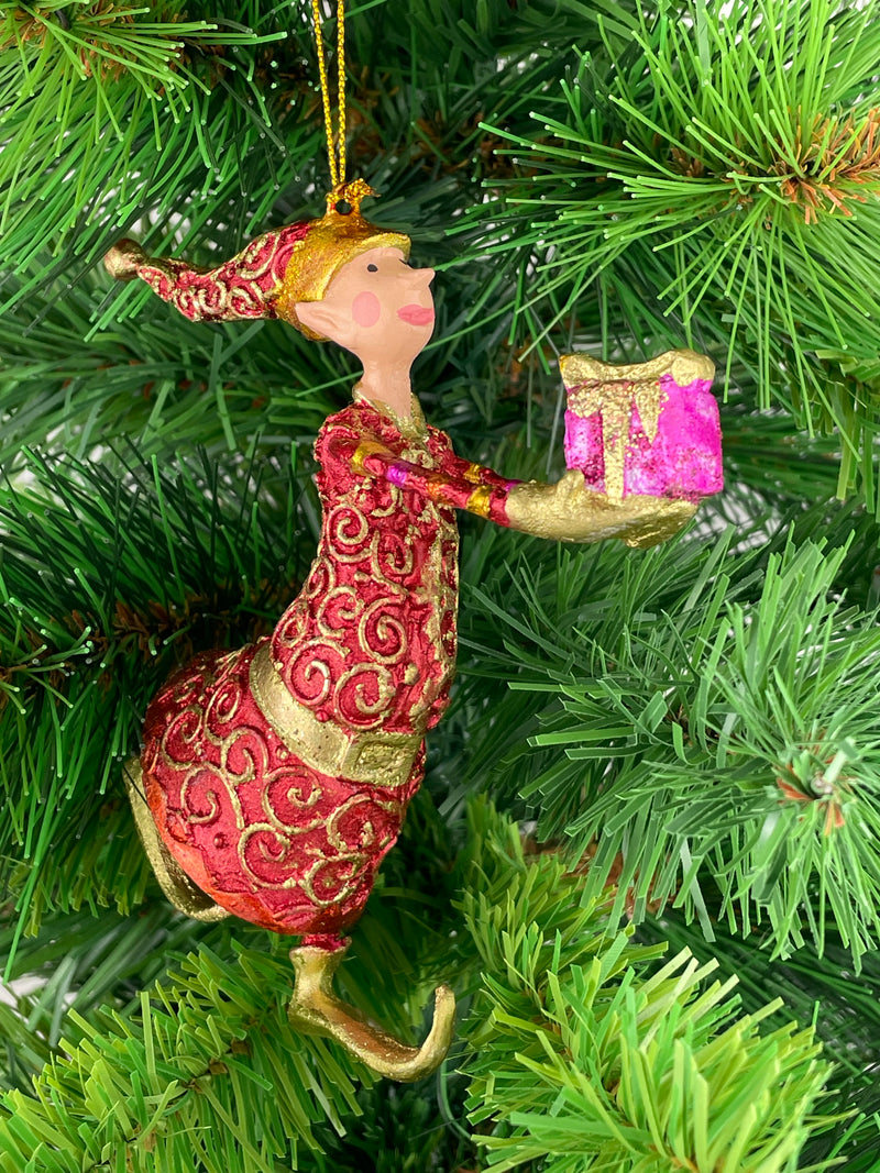 Christbaumschmuck Figur Gabenträger Hänger Baumschmuck rot-gold 13 cm