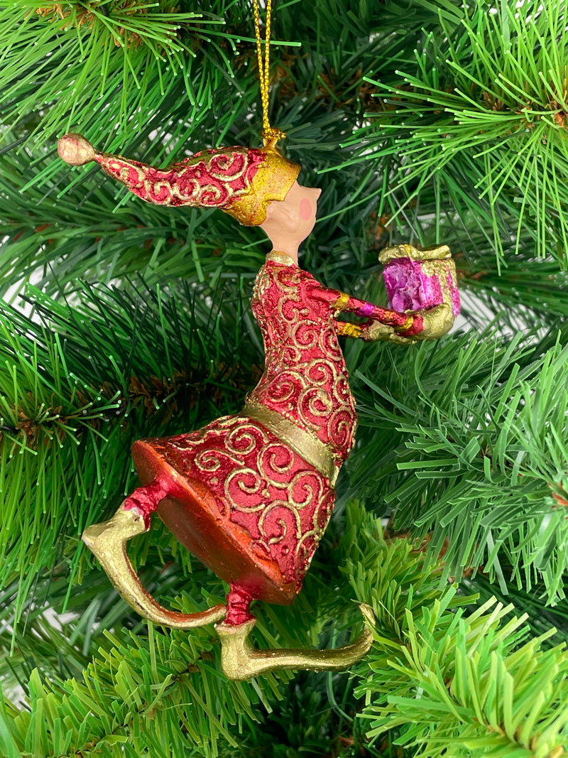 Christbaumschmuck Figur Gabenträger Hänger Baumschmuck rot-gold 13 cm