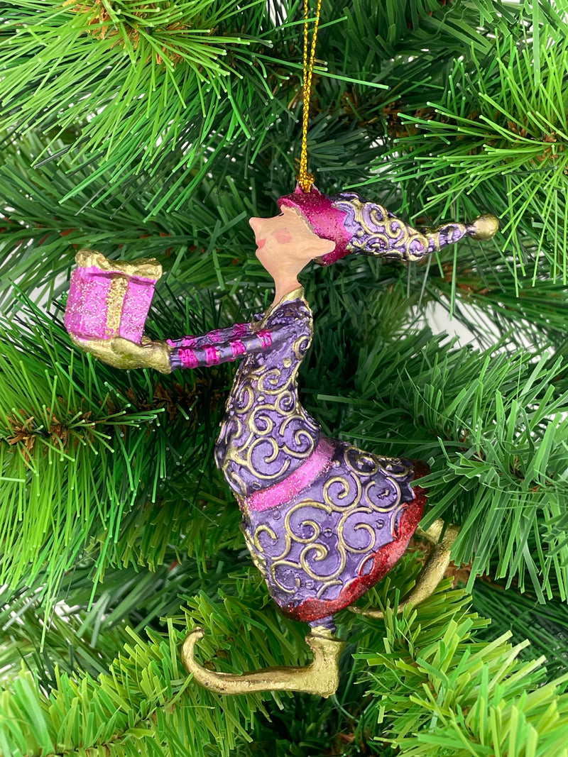 Christbaumschmuck Figur Gabenträger Hänger Baumschmuck lila-gold 13 cm