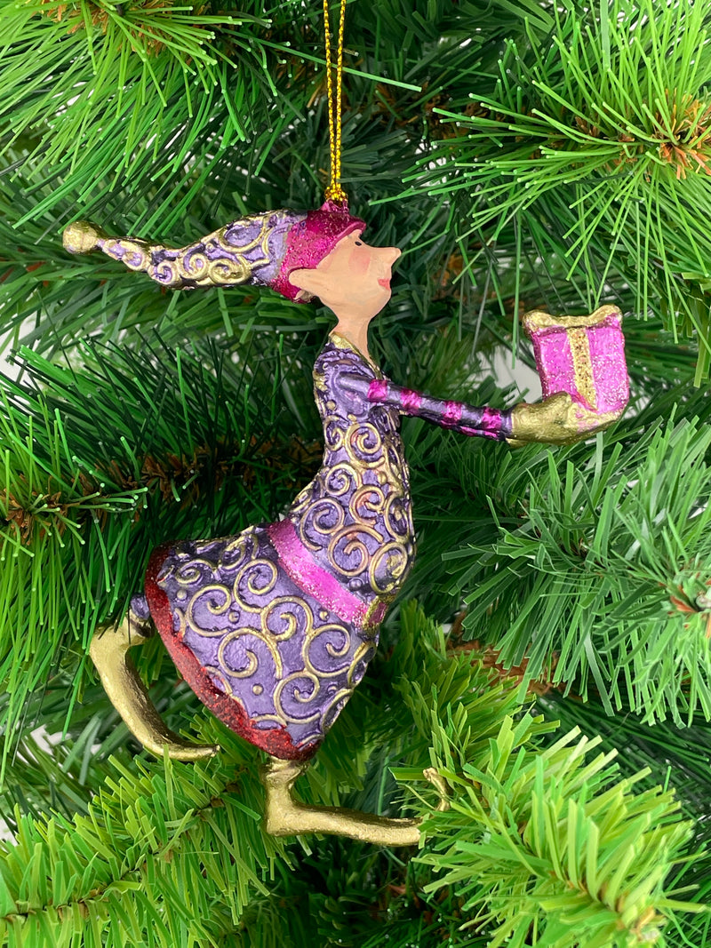 Christbaumschmuck Figur Gabenträger Hänger Baumschmuck lila-gold 13 cm