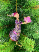 Christbaumschmuck Figur Gabenträger Hänger Baumschmuck lila-gold 13 cm
