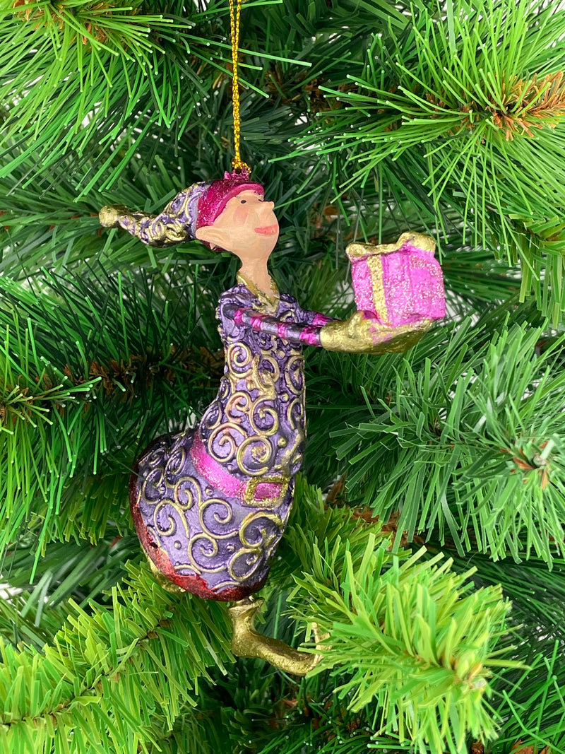 Christbaumschmuck Figur Gabenträger Hänger Baumschmuck lila-gold 13 cm