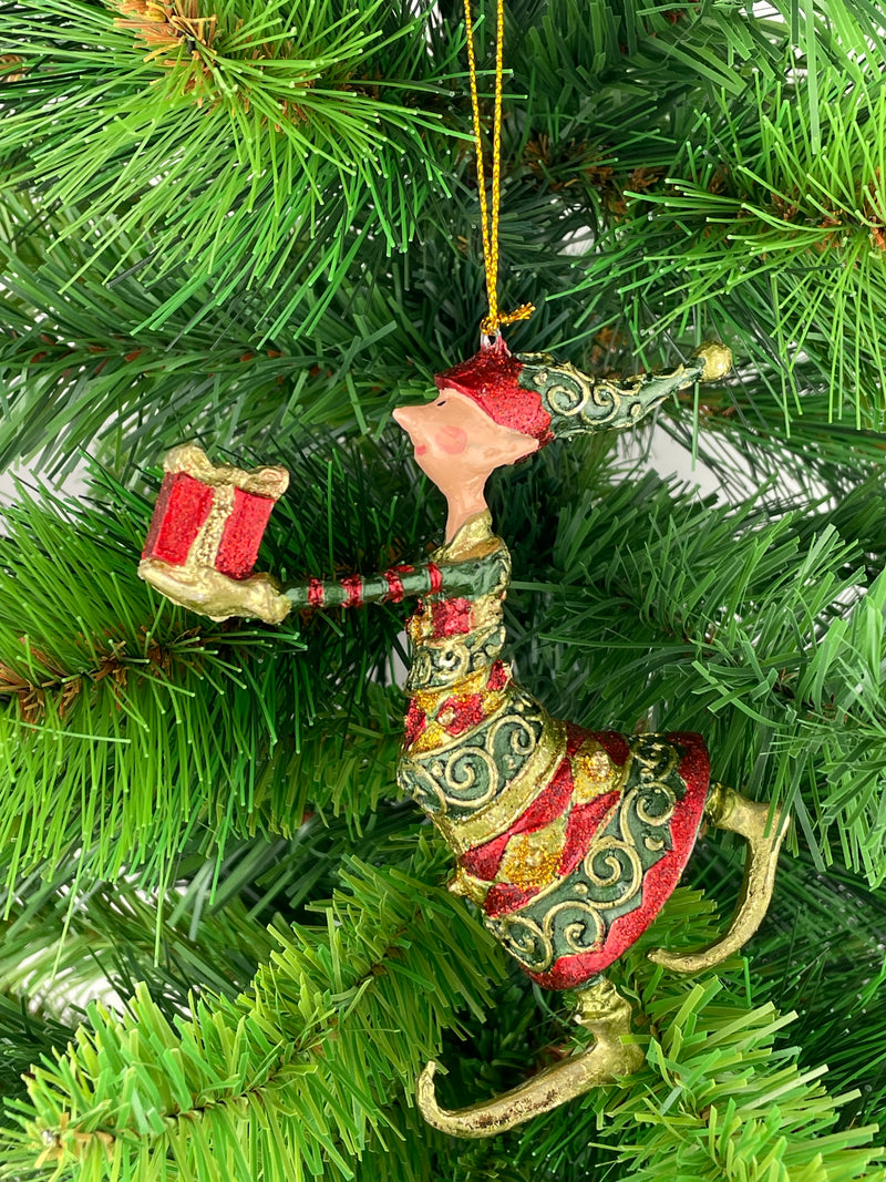 Christbaumschmuck Figur Gabenträger Hänger Baumschmuck grün-rot-gold 13 cm