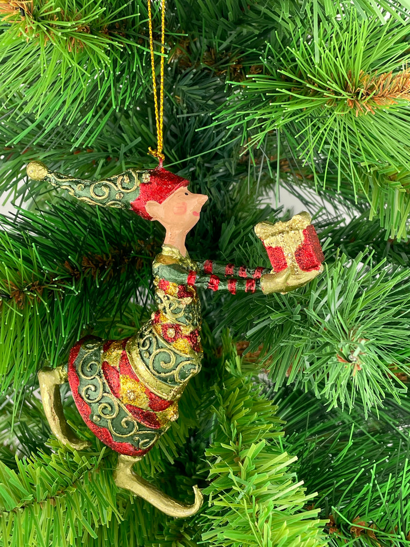 Christbaumschmuck Figur Gabenträger Hänger Baumschmuck grün-rot-gold 13 cm