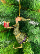 Christbaumschmuck Figur Gabenträger Hänger Baumschmuck grün-lila-gold 13 cm