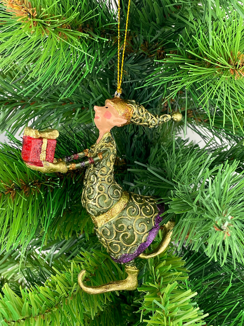 Christbaumschmuck Figur Gabenträger Hänger Baumschmuck grün-lila-gold 13 cm