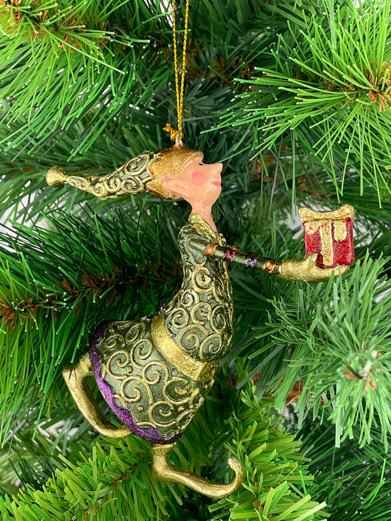 Christbaumschmuck Figur Gabenträger Hänger Baumschmuck grün-lila-gold 13 cm