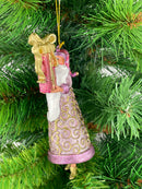 Christbaumschmuck Figur Weihnachtsmann Gabenträger rosa-gold mit Geschenk 14 cm