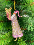 Christbaumschmuck Figur Weihnachtsmann Gabenträger rosa-gold mit Geschenk 14 cm