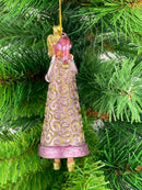 Christbaumschmuck Figur Weihnachtsmann Gabenträger rosa-gold mit Geschenk 14 cm
