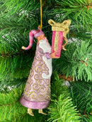 Christbaumschmuck Figur Weihnachtsmann Gabenträger rosa-gold mit Geschenk 14 cm