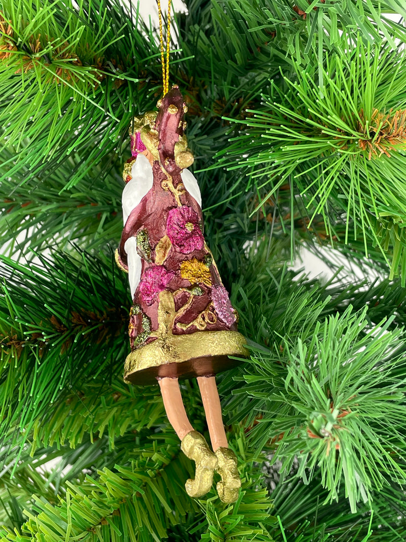 Christbaumschmuck Figur Weihnachtsmann Gabenträger Hänger weinrot-grün-gold 14 cm