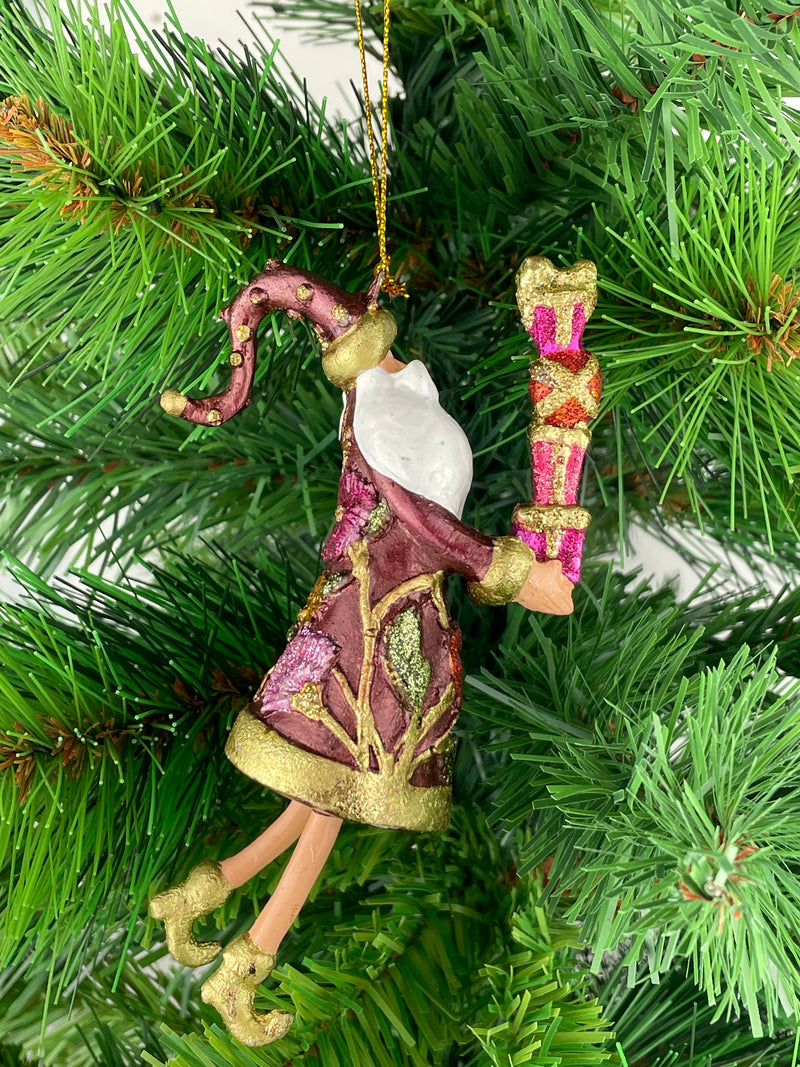 Christbaumschmuck Figur Weihnachtsmann Gabenträger Hänger weinrot-grün-gold 14 cm