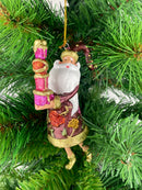 Christbaumschmuck Figur Weihnachtsmann Gabenträger Hänger weinrot-grün-gold 14 cm