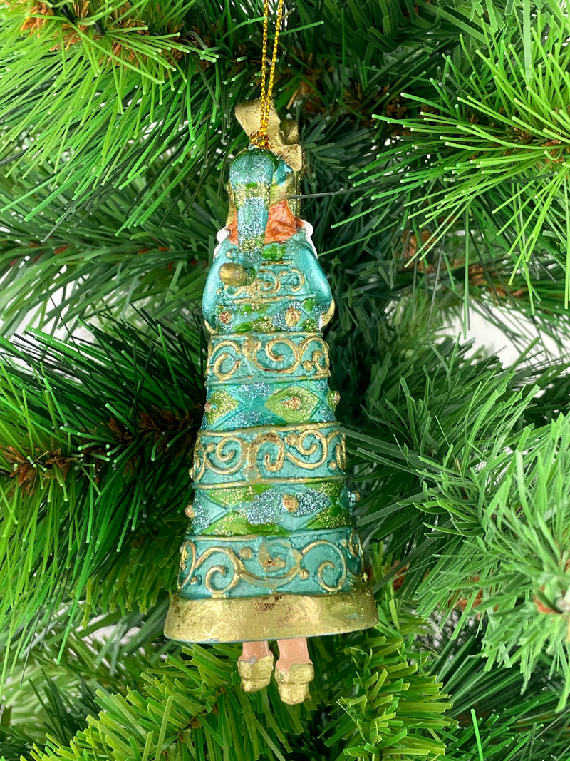 Christbaumschmuck Figur Weihnachtsmann Gabenträger Hänger grün-türkis-gold 14 cm