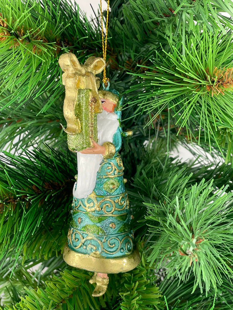 Christbaumschmuck Figur Weihnachtsmann Gabenträger Hänger grün-türkis-gold 14 cm