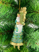 Christbaumschmuck Figur Weihnachtsmann Gabenträger Hänger grün-türkis-gold 14 cm