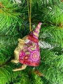 Kleiner Weihnachtsmann mit Feder und Schriftrolle lila gold Deko Hänger handbemalt Weihnachten Christbaumschmuck 8 cm