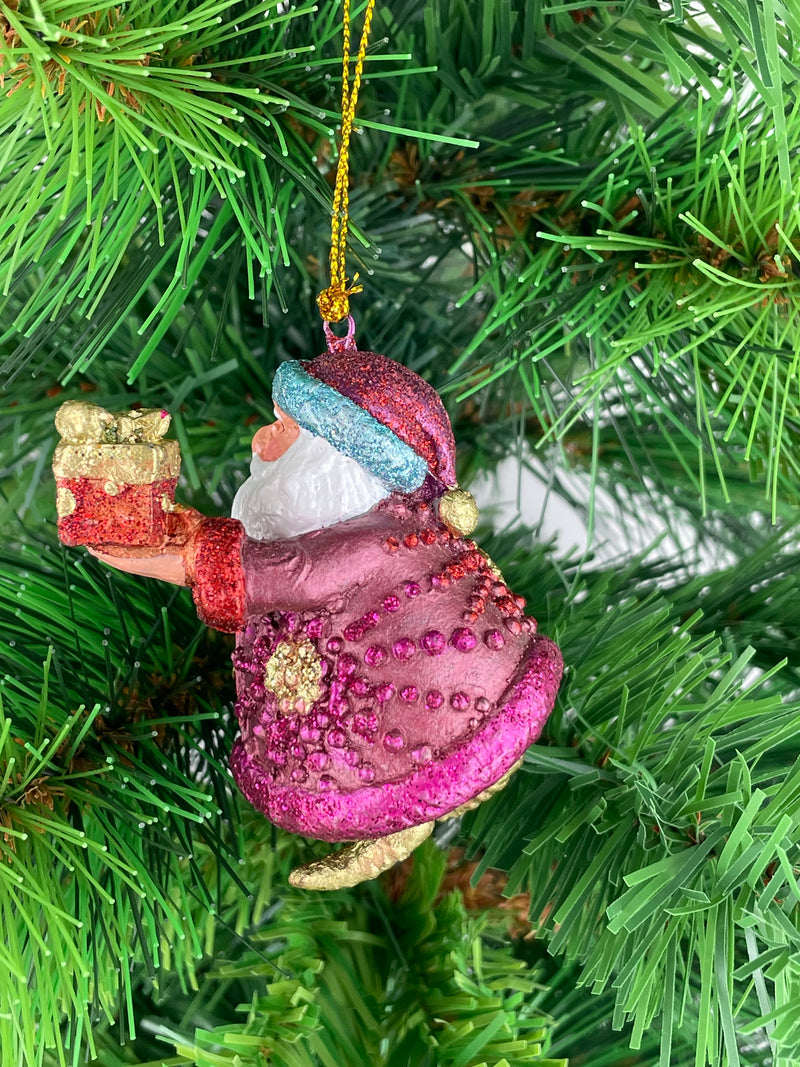 Kleiner Weihnachtsmann mit Geschenken weinrot Deko Hänger handbemalt Weihnachten Christbaumschmuck 7 cm