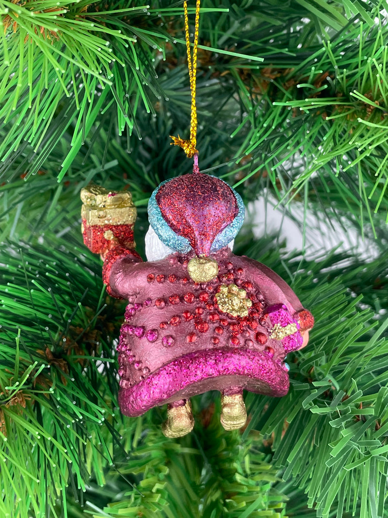 Kleiner Weihnachtsmann mit Geschenken weinrot Deko Hänger handbemalt Weihnachten Christbaumschmuck 7 cm