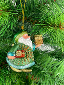 Kleiner Weihnachtsmann mit Geschenken grün-gold Deko Hänger handbemalt Weihnachten Christbaumschmuck 7 cm