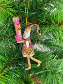 Kleiner Gabenträger Weihnachtsmann mit Geschenk mini Weihnachten Deko Hänger Christbaumschmuck 8 cm rot-grün