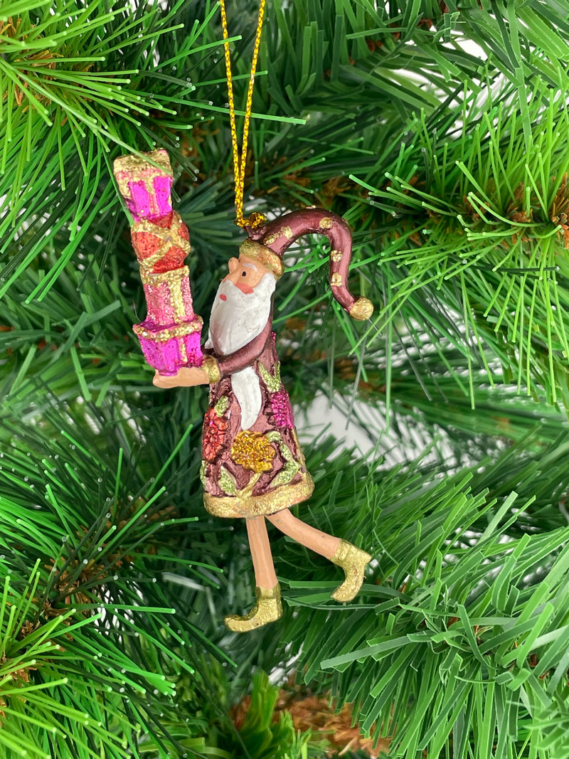 Kleiner Gabenträger Weihnachtsmann mit Geschenk mini Weihnachten Deko Hänger Christbaumschmuck 8 cm rot-grün