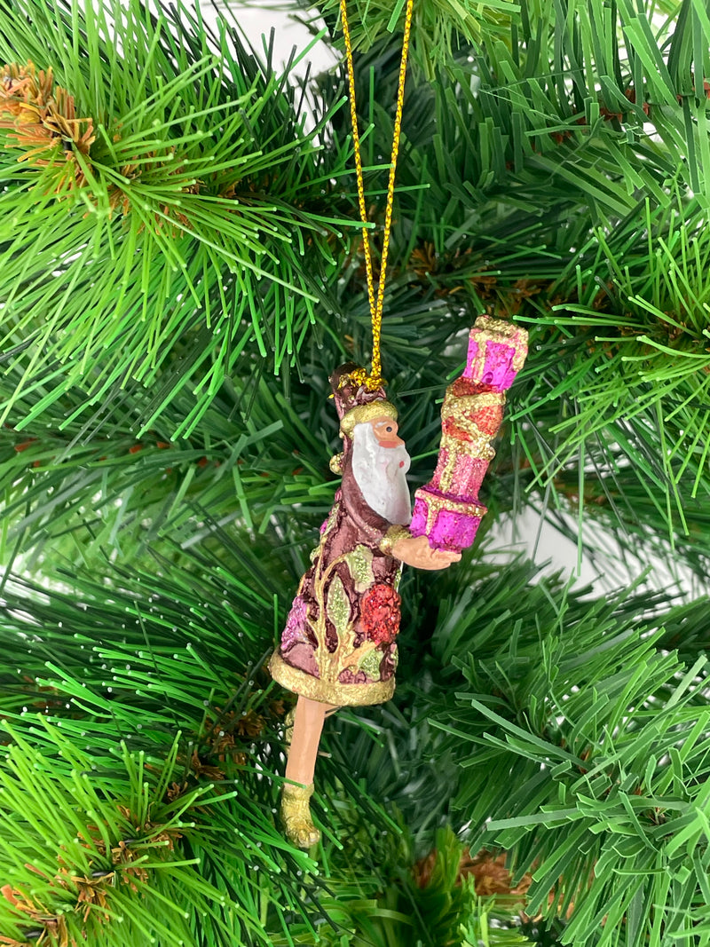 Kleiner Gabenträger Weihnachtsmann mit Geschenk mini Weihnachten Deko Hänger Christbaumschmuck 8 cm rot-grün