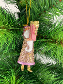 Kleiner Gabenträger Weihnachtsmann mit Geschenk mini Weihnachten Deko Hänger Christbaumschmuck 8 cm rosa-gold