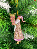 Kleiner Gabenträger Weihnachtsmann mit Geschenk mini Weihnachten Deko Hänger Christbaumschmuck 8 cm rosa-gold
