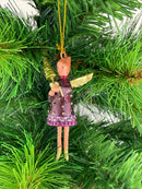 Kleiner Engel mit Weihnachtsbaum mini Weihnachten Deko Hänger Christbaumschmuck 8 cm lila gold
