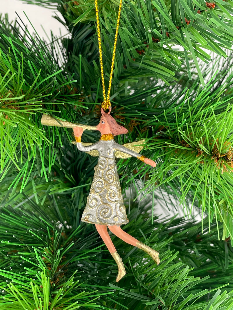 Kleiner Engel mit Fanfare mini Weihnachten Deko Hänger Christbaumschmuck 8 cm silber gold