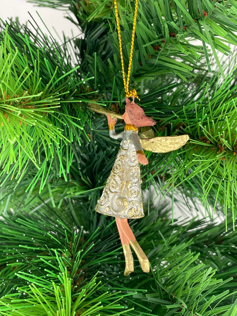 Kleiner Engel mit Fanfare mini Weihnachten Deko Hänger Christbaumschmuck 8 cm silber gold