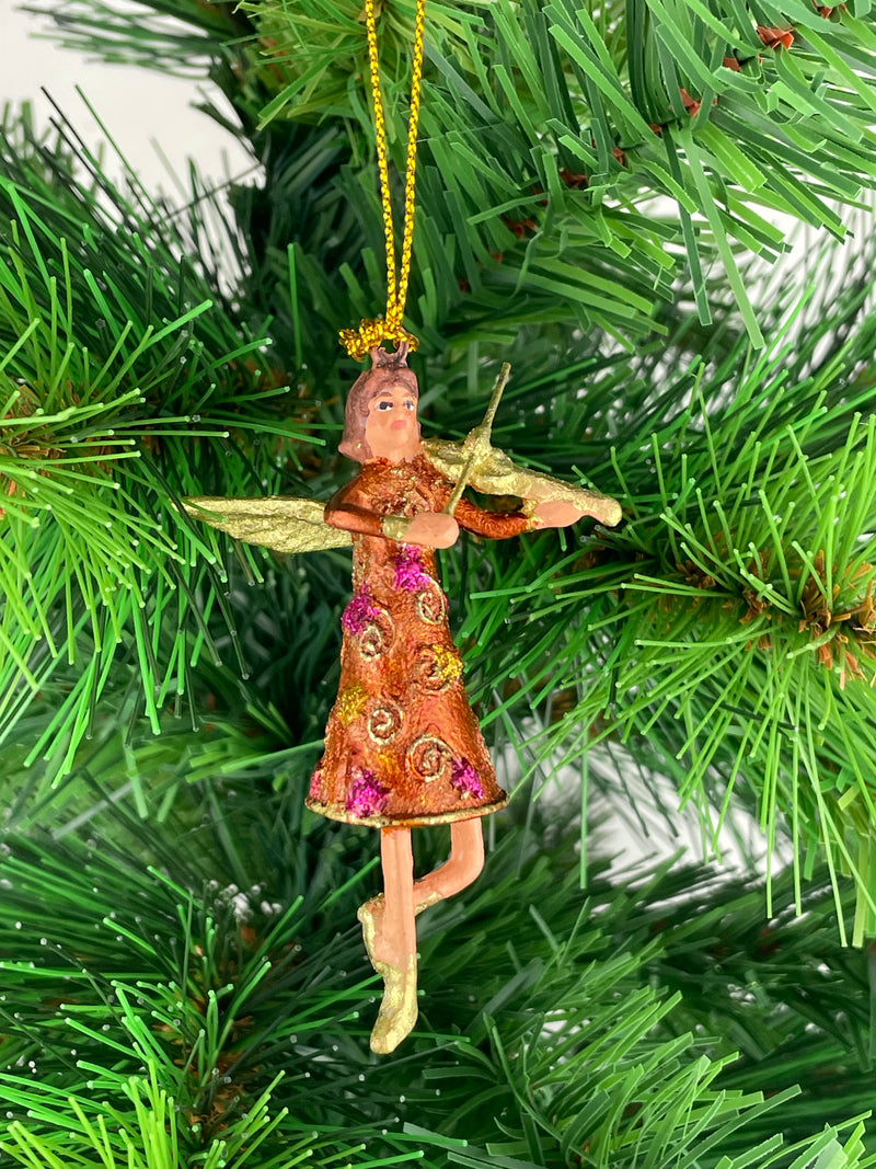 Kleiner Engel mit Geige mini Weihnachten Deko Hänger Christbaumschmuck 8 cm kupfer