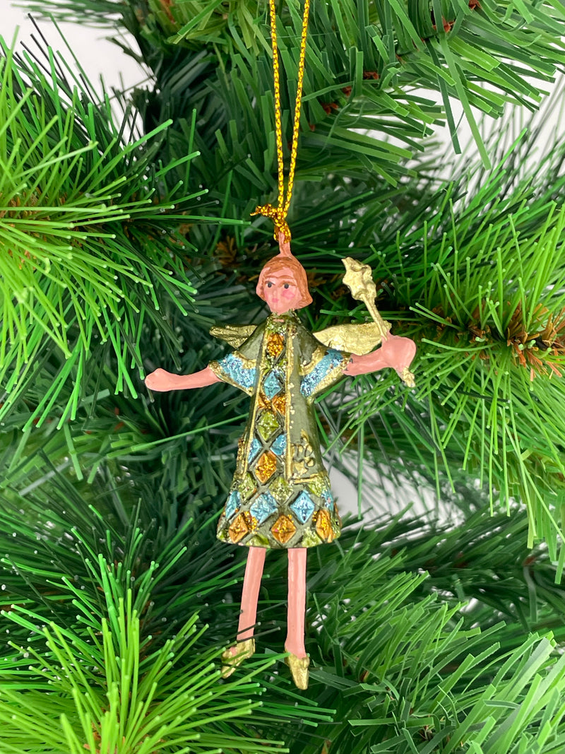 Kleiner Engel mit Stern mini Weihnachten Deko Hänger Christbaumschmuck 8 cm gold-grün