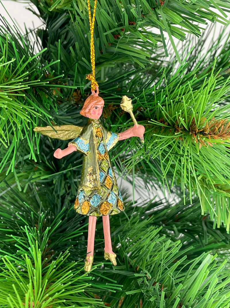 Kleiner Engel mit Stern mini Weihnachten Deko Hänger Christbaumschmuck 8 cm gold-grün