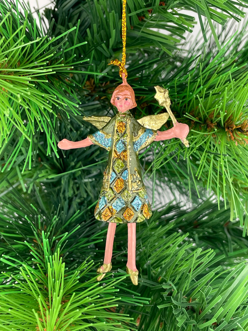 Kleiner Engel mit Stern mini Weihnachten Deko Hänger Christbaumschmuck 8 cm gold-grün