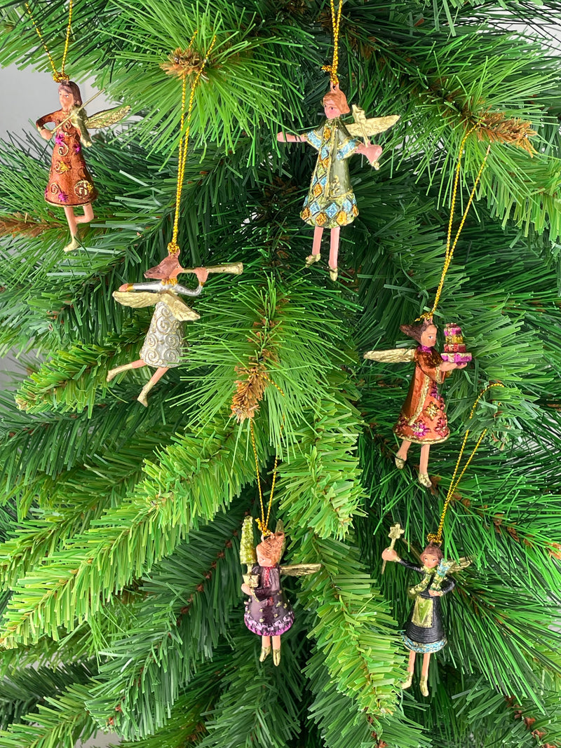 Kleiner Engel mit Geschenken und Stern mini Weihnachten Deko Hänger Christbaumschmuck 8 cm blau-grün