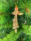 Kleiner Engel mit Geige Musikengel mini Weihnachten Deko Hänger Christbaumschmuck 8 cm grün-rot