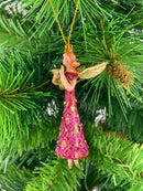 Kleiner Engel mit Horn Musikengel mini Weihnachten Deko Hänger Christbaumschmuck 8 cm pink-gold