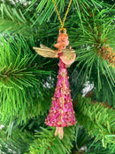 Kleiner Engel mit Horn Musikengel mini Weihnachten Deko Hänger Christbaumschmuck 8 cm pink-gold