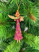 Kleiner Engel mit Horn Musikengel mini Weihnachten Deko Hänger Christbaumschmuck 8 cm pink-gold