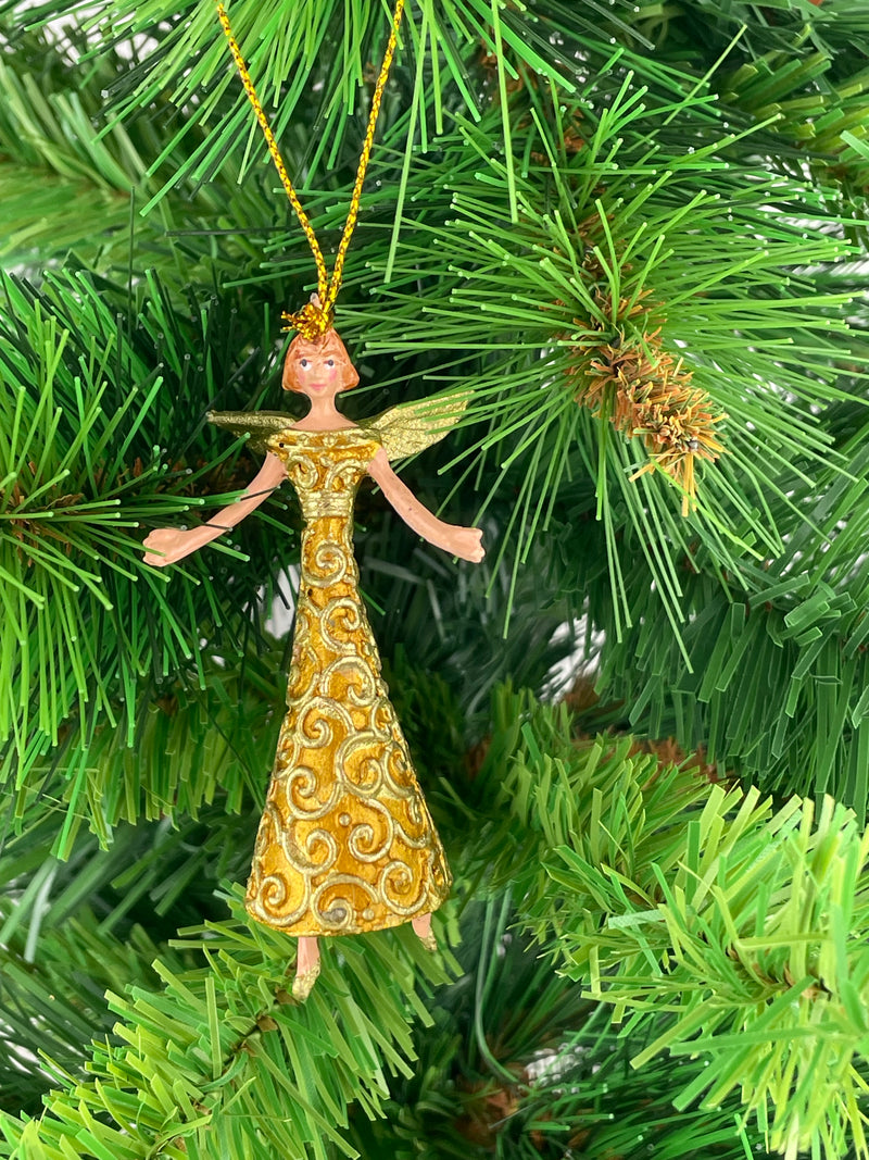 Kleiner Engel mit Flügeln Musikengel mini Weihnachten Deko Hänger Christbaumschmuck 8 cm gold-kupfer