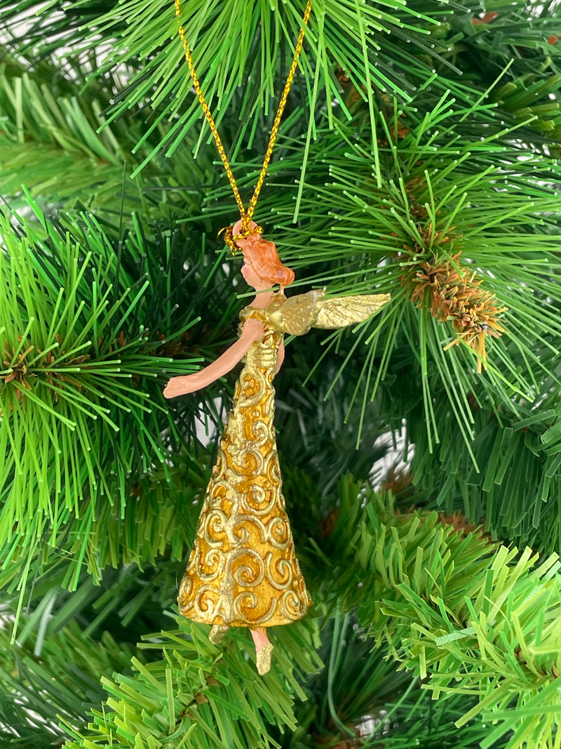 Kleiner Engel mit Flügeln Musikengel mini Weihnachten Deko Hänger Christbaumschmuck 8 cm gold-kupfer
