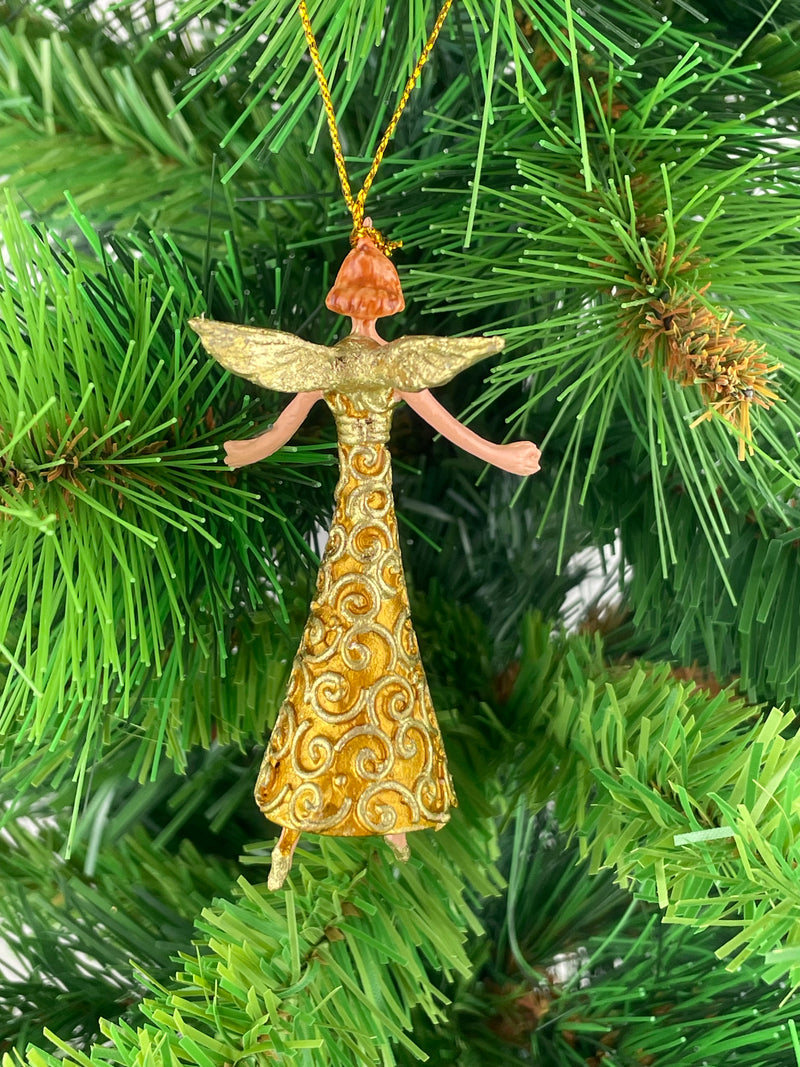 Kleiner Engel mit Flügeln Musikengel mini Weihnachten Deko Hänger Christbaumschmuck 8 cm gold-kupfer