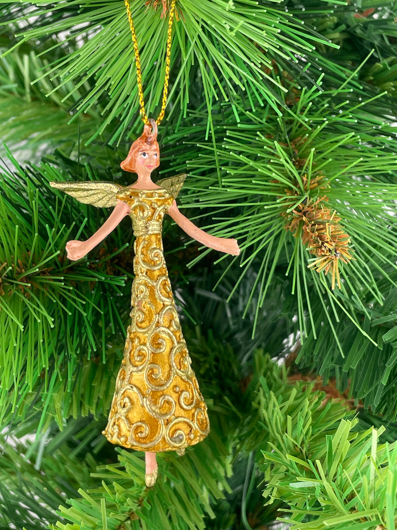 Kleiner Engel mit Flügeln Musikengel mini Weihnachten Deko Hänger Christbaumschmuck 8 cm gold-kupfer
