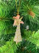 Kleiner Engel mit Harfe Musikengel mini Weihnachten Deko Hänger Christbaumschmuck 8 cm silber-gold